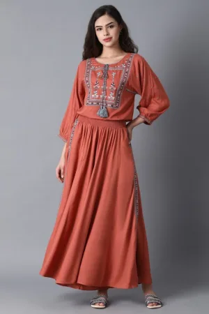 Peach Embroidered Jumpsuit