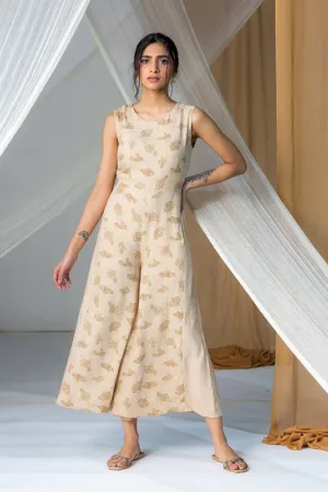 Almond Beige Printed Jumpsuit