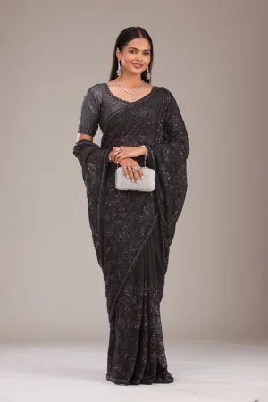 Black Cutdana Tissue Saree