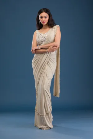 Gold Mirrorwork Lycra Readymade Saree