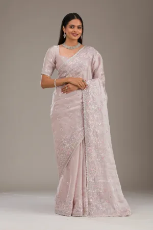 Light Grey Sequins Tissue Saree