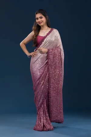 Maroon Sequins Georgette Saree