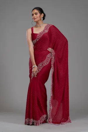 Maroon Swarovski Satin Saree