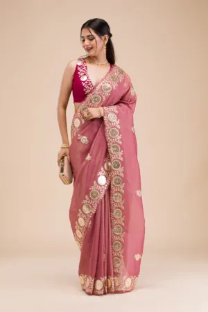Onion Pink Gotapatti Tissue Saree