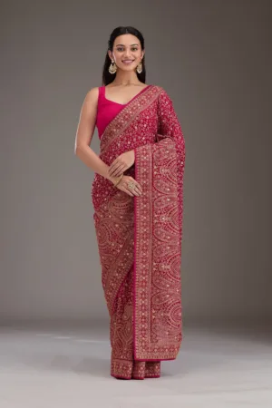 Rani Pink Zariwork Georgette Saree