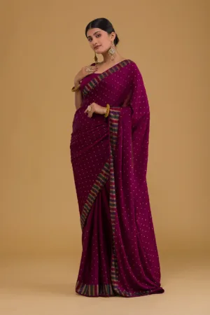Wine Swarovski Semi Crepe Designer Saree