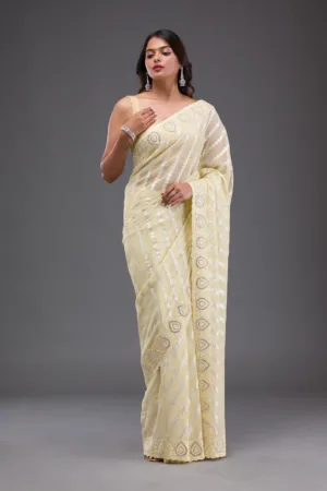 Yellow Stonework Satin Saree