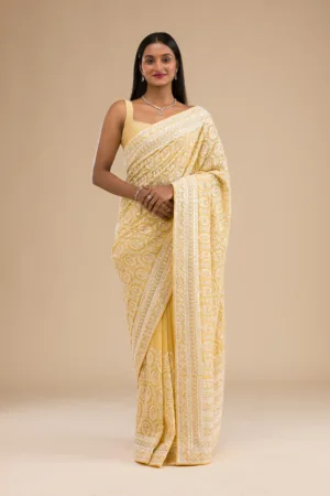 Yellow Threadwork Georgette Saree