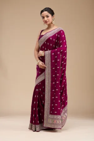 Wine Soft Raw Silk Saree