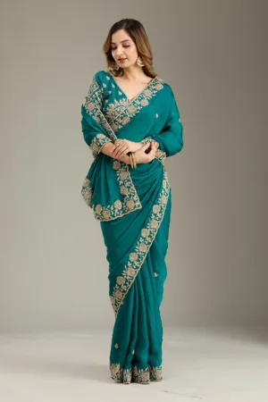 Teal Green Cording Georgette Saree