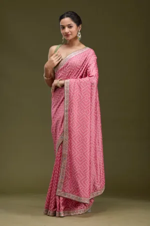 Baby Pink Printed Soft Raw Silk Saree