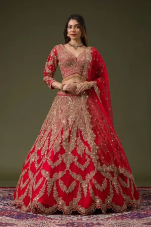 Red Zariwork Net Readymade Lehenga