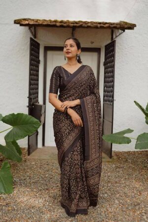 Black Pure Cotton Linen Saree