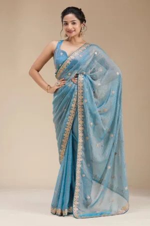 Blue Gotapatti Chiffon Saree