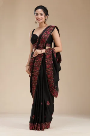 Black Kashmiri Chiffon Saree