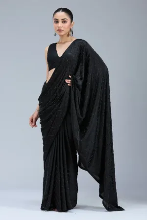 Black Stonework (Silver) Organza Saree