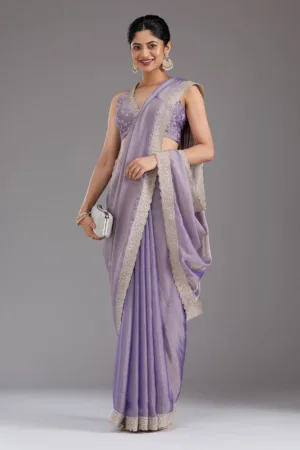 Lavender Zariwork (Silver) Tissue Saree