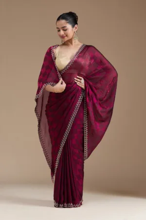 Wine Stonework (Gold) Tissue Saree