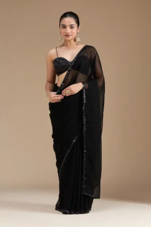 Black Sequins Georgette Saree