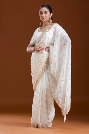 Off White Sequins Tissue Saree